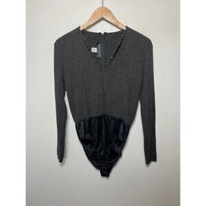 Pamela Dennis VTG Cashmere Gray Ribbed Beaded Sweater One Piece Body Suit M